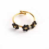 Triple Flower Open Ring In Natural Stone Steel_Cwmm8932