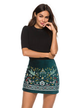 CORDUROY HIGH WAIST EMBROIDERED HIP WRAP SKIRT_CWBSS0189