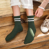 2 STRIPE COTTON MID SOCKS FOR WOMEN WHOLESALE_CWMS070