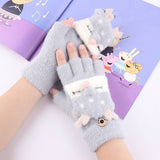CARTOON HALF FINGER FLAP KNITTED VELVET GLOVES_CWAG0238