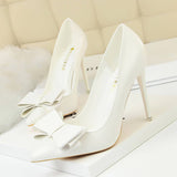 SLIM SHALLOW MOUTH POINTED BOW HIGH HEELS_CWSHH0045