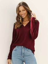 V-Neck T-Shirt Casual Jacquard Texture Knit Top