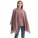 CIRCLE YARN FUR LARGE PLAID HOODED CAPE SHAWL_CWASC1211
