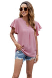 V Neck Fly Sleeve Short Sleeve Chiffon Top_Cwtsts0214