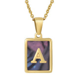 SQUARE SHELL 26 LETTER PENDANT NECKLACE_CWAJE0674