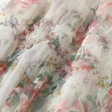 COLORFUL FLORAL MESH PANELED TIERED SKIRT_CWBMS0371