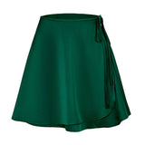 SATIN SKIRT HIGH WAIST TIE ONE PIECE A LINE SKIRT_CWBSS0386