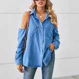 Washed Off-The-Shoulder Long-Sleeved Shirt