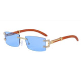 Vintage Faux Wood Frameless Diamond Sunglasses_Cwasg0653