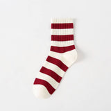 RED BOW COTTON CREW SOCKS FOR WOMEN STRIPED_CWMS1371
