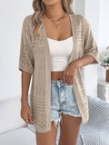Solid-Color Hollowed-Out Mid-Sleeve Cardigan