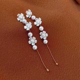 FRENCH RETRO PEARL FLOWER LONG TASSEL EARRINGS_CWAJE2326