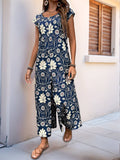 Vintage Floral Print Casual Straight-Leg Jumpsuit