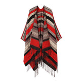FAUX CASHMERE TASSEL SHAWL BLANKET SLIT CAPE_CWASC2264