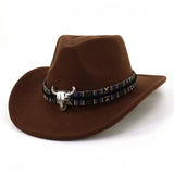 BULL HEAD DECOR WIDE BRIM WESTERN COWBOY HAT_CWAH1769