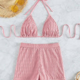 HIGH WAIST BIKINI SET SLIMMING SOLID COLOR SWIMSUIT_CWMW0155