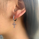 COLORFUL FRENCH CROSS DIAMOND EARRINGS_CWAJE1733