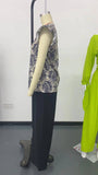Solid Color Pantsuit Lotus Sleeve Printed Top