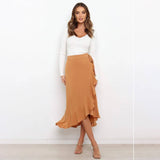 ONE PIECE LACE UP LONG SKIRT SOLID COLOR SKIRT_CWAB4800