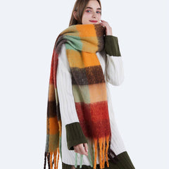 OLORFUL MOHAIR CHECKERED SCARF THICK WRAP_CWASC0167