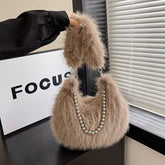Winter Imitation Fox Fur Pearl Chain Plush Bag_Cwab3962