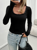 Womens Slim-Fit U-Neck Long Sleeve Top