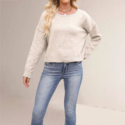 Women¡¯S Color Block Round Neck Knit Pullover_Cwoswl07179