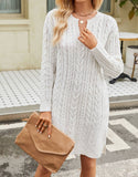Solid Color Loose Fashion V-Neck Sweater Dress