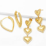 GOLD PLATED HEART SHAPED PENDANT EARRINGS_CWAJE0992