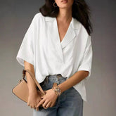 V-Neck Casual Loose Solid-Color Shirt