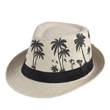 STRAW BREATHABLE COCONUT TREE PRINTED JAZZ HAT_CWAH1915