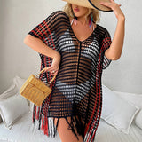 FRINGED CUTOUT BIKINI BEACH SWIMSUIT COVER UP_CWMW0672