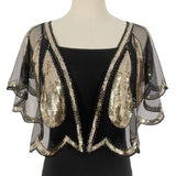 BEADED SEQUIN CAPELET VINTAGE EVENING SHAWL_CWMM8962