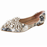 FAUX PEARL FLORAL PRINT DECOR FLAT SHOES FOR WOMAN_CWSHF0008
