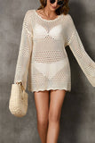 Cwtbll3657_Hollow Knit Cardigan Bell Sleeve Beach Dress
