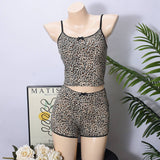 Two-Piece Set Leopard Print Of Halter Top Shorts
