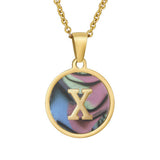 CIRCULAR SHELL ENGLISH LETTER PENDANT NECKLACE_CWAJE0675
