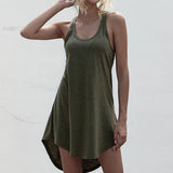 Solid Color U-Neck Sleeveless I-Back Dress