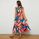 Stand Collar Print Boho Holiday Sleeveless Dress