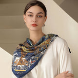 Vintage French Print Scarf 90Cm Silk Feel Square