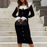 Stylish Patchwork Color Contrast Sheath Dress