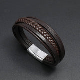 SIMPLE BRAIDED LEATHER MAGNET CLASP BRACELET_CWMM4471