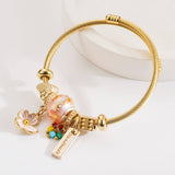 Trendy Beaded Steel Bracelet With Flower Charm_Cwmm8488