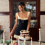 Trendy Ruffle Trim Colorblock Bodycon Dress