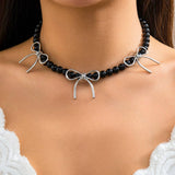 HOT SELLING BLACK BOW BEADED NECKLACE_CWAJE1171