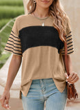 Womens Colorblock Striped Crew Neck Tee