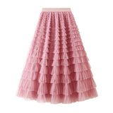 White Tulle Tiered Pleated A-Line Maxi Skirt_Cwbms0369