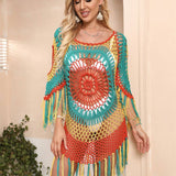 LONG SLEEVE COLORFUL BEACH SWIMSUIT COVER UP_CWMW0661