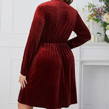 DEEP RED V NECK SLIM FIT HIGH WAIST DRESS_CWDSD8476