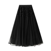 3D FLORAL TULLE HIGH WAIST A LINE MAXI SKIRT_CWBMS0373